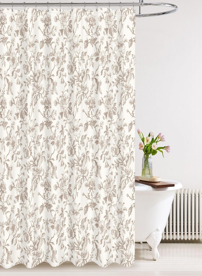 Tititex Boho Rustic Beige Flower Faux Linen Shower Curtain, Vintage Bathroom Decoration Shower Curtain Sets 71x71 in with Hooks - Image 1
